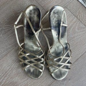 Amalfi by Rangoni Vintage Gold Open-Toe Heels (Size 9, Made in Italy)